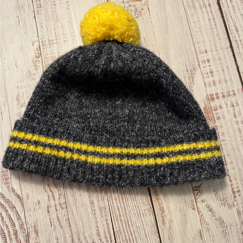 Brooks Brothers Cozy Gray Yellow Wool Cotton Preppy Beanie Touque Men's OS